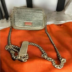 Lily Pulitzer metallic Gold flap top with gold  Chain Crossbody Bag